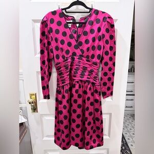 Maggy London 100% Silk Vintage Polka Dot Dress in Pink and Black
